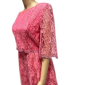 50s 60s Emma Domb Pink Allover Lace Sequin Formal Party Dress Long Gown Boatneck